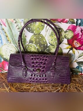 Brahmin Melbourne Collection Dayan Satchel Bag Heroic Purple Leather